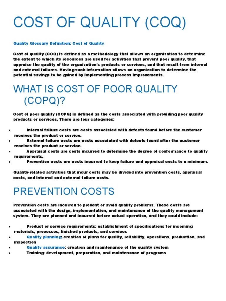 What Is Cost Of Poor Quality (COPQ)? Real Estate Appraisal