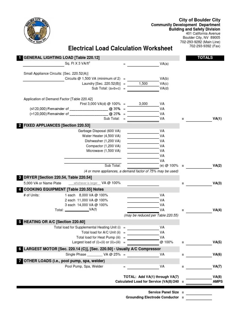 Generator Load Calculation Worksheets