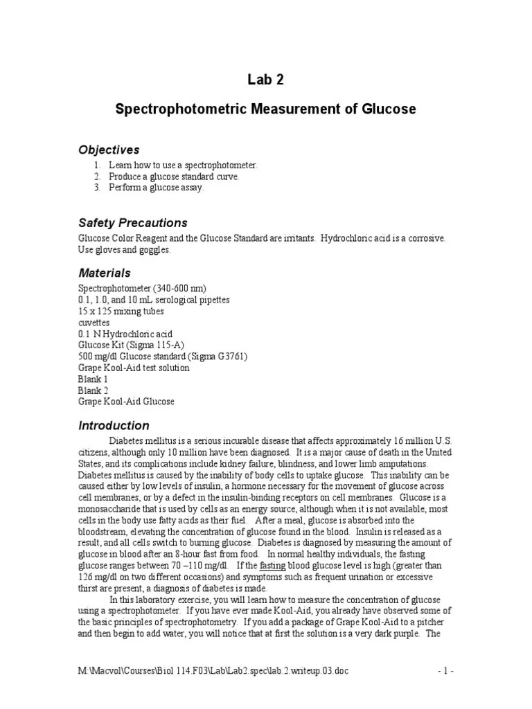 Quantifying Glucose Concentration Through Spectrophotometry A Standard