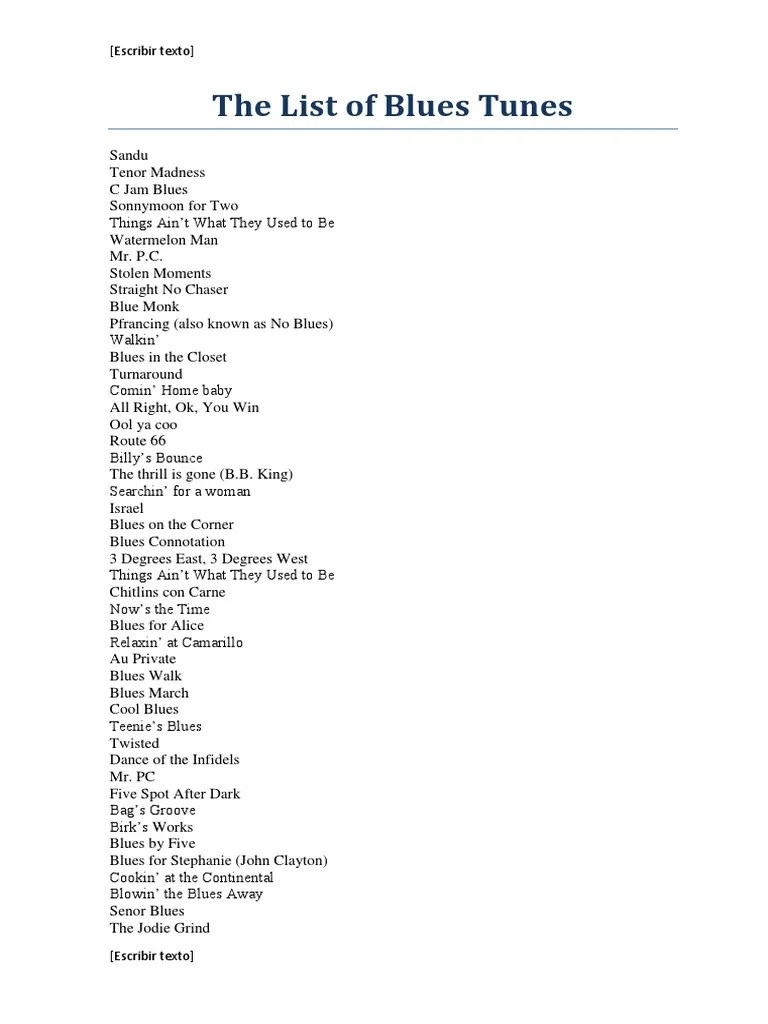 Essential Blues Tunes List | PDF | Art