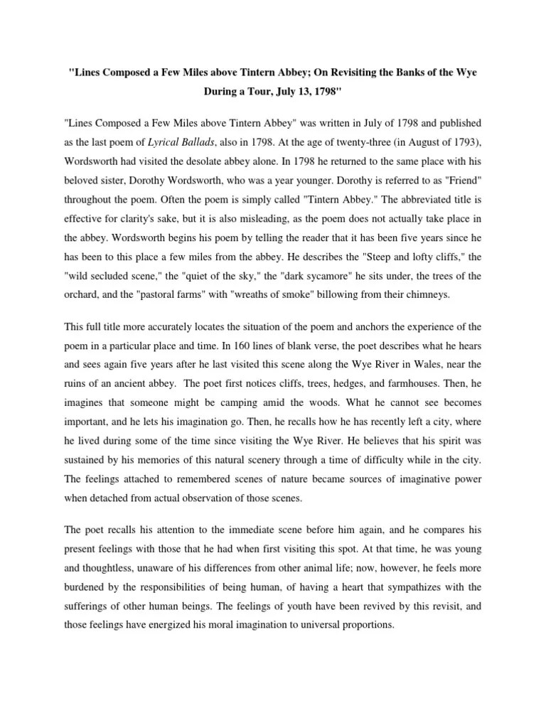 Lines Composed A Few Miles Above Tintern Abbey PDF Loneliness