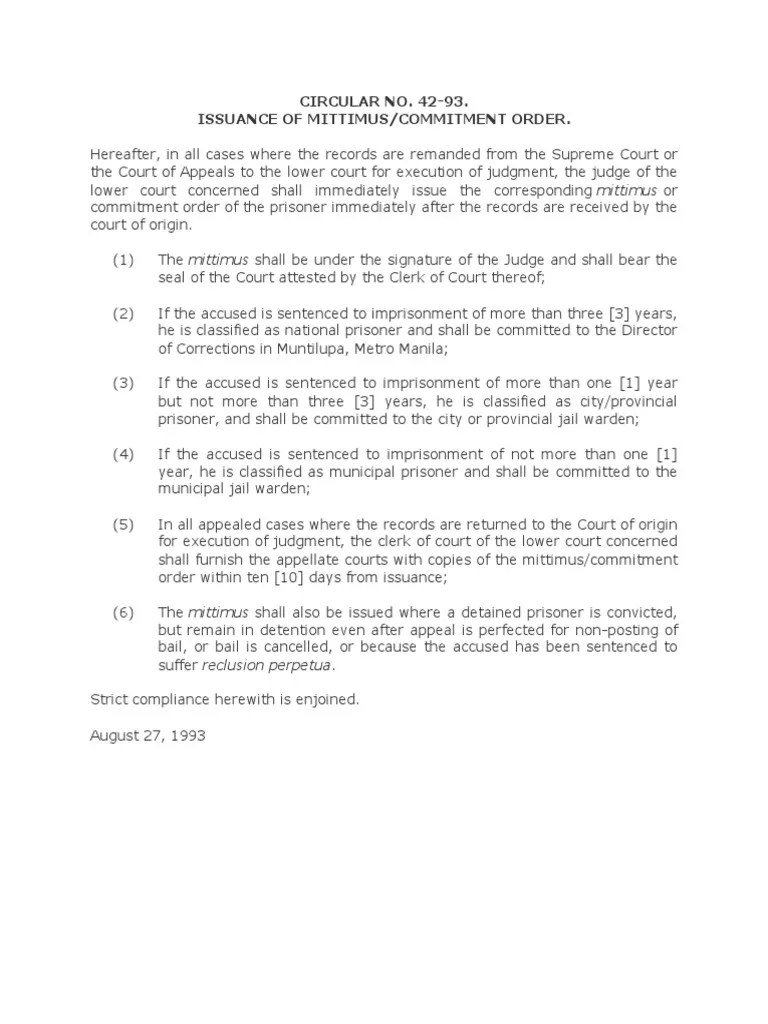 CIRCULAR NO. 4293. Issuance Of Order