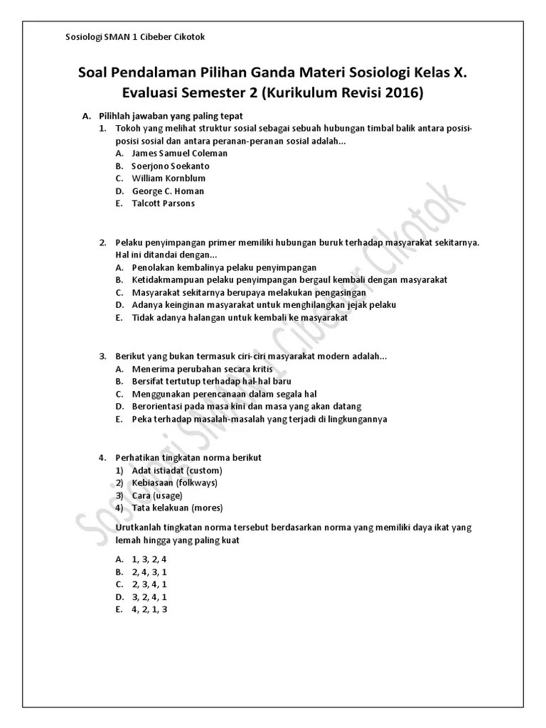 Kunci Jawaban Sosiologi Sman 1 Cibeber Cikotok Soal Terbaik