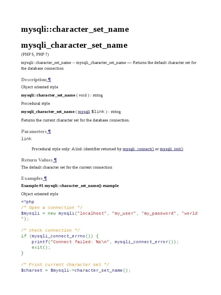 Mysqli Character Set Name PDF