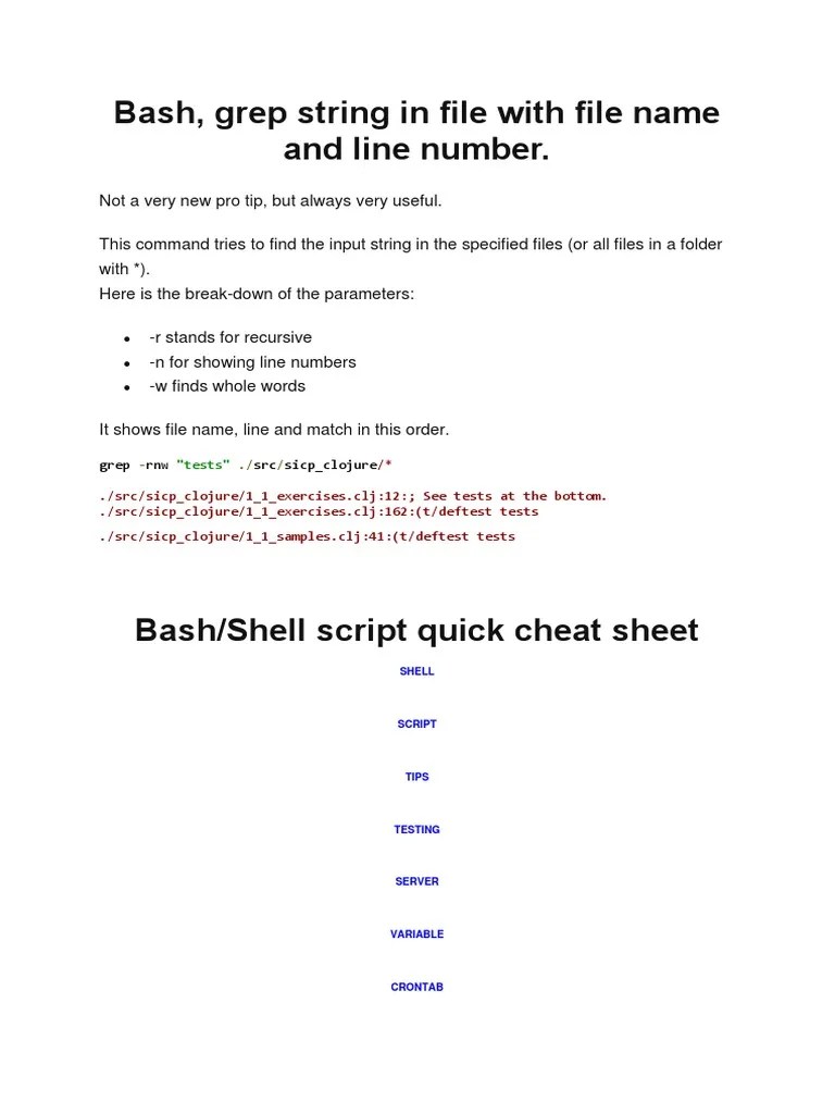 Bash, Grep String in File With File Name and Line Number. "Tests