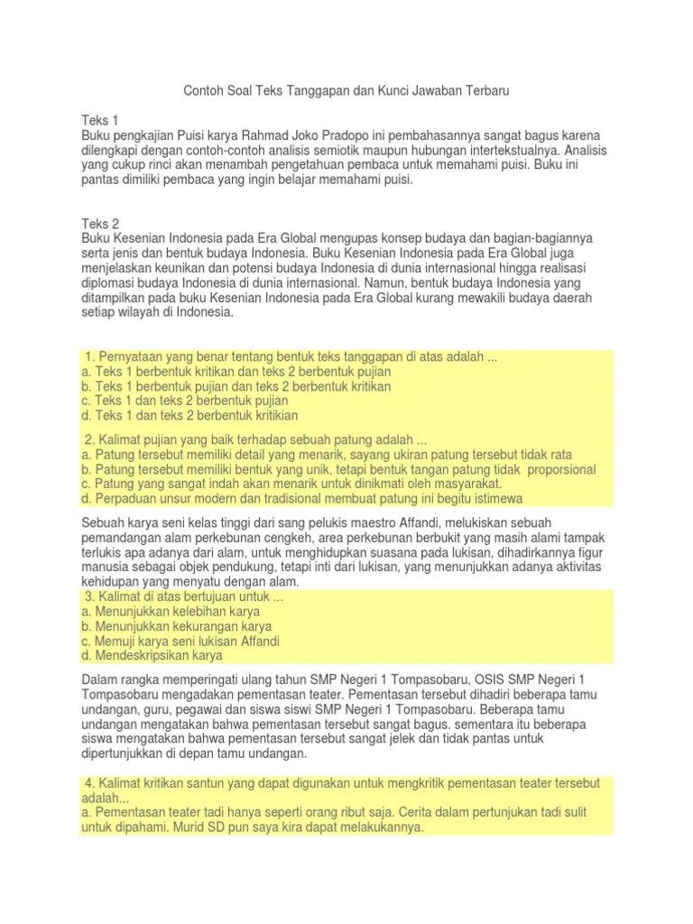 Contoh Soal Teks Tanggapan - Satu Trik