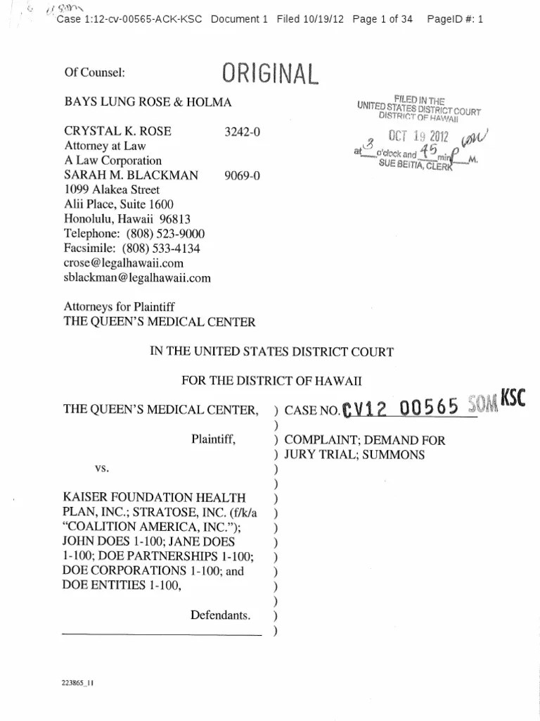 Queen's Medical Center v. Kaiser Foundation Health Plan Written