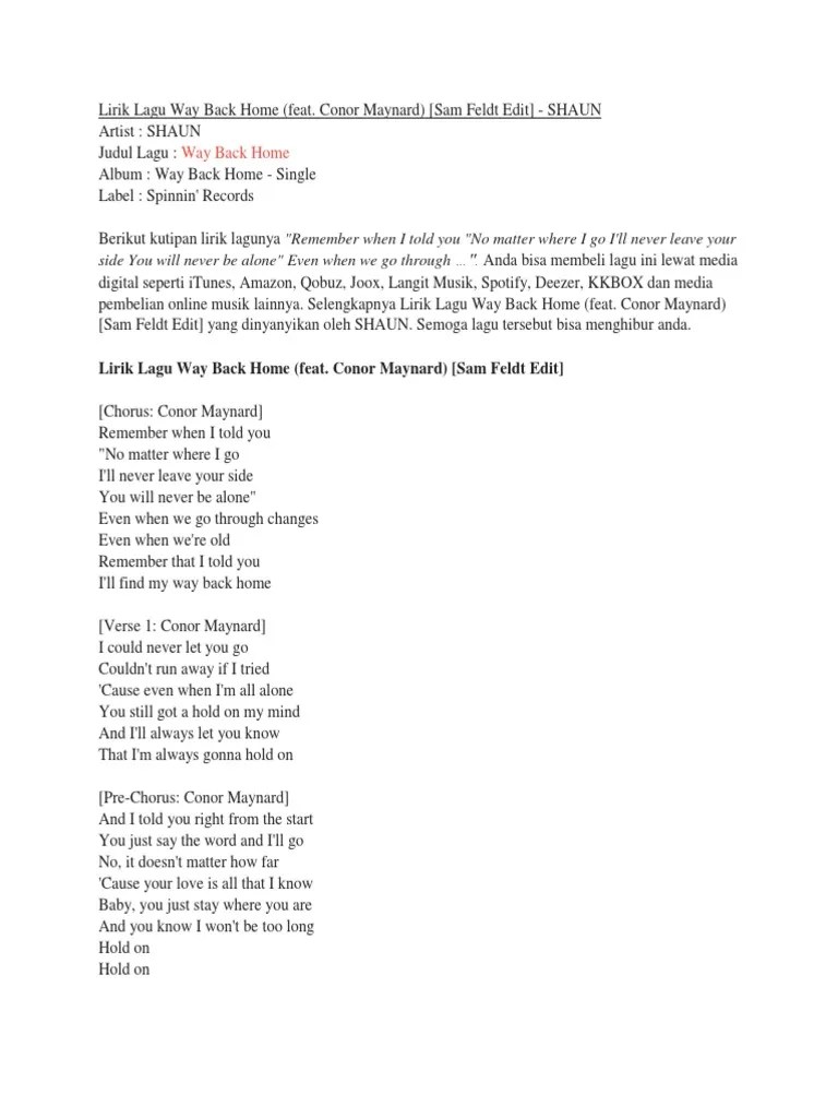 Lirik Lagu Way Back Home | PDF | Business