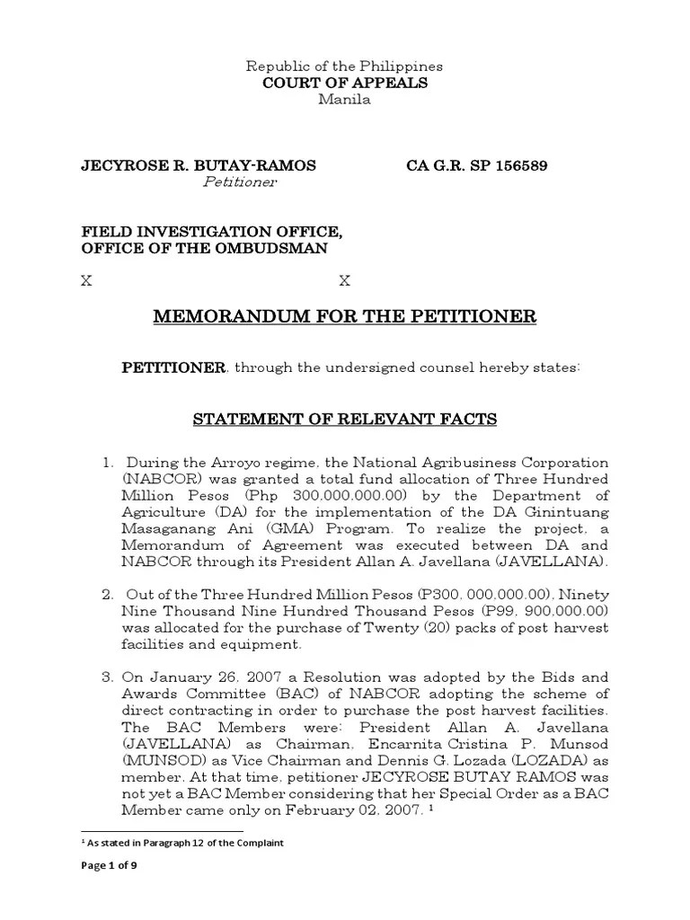 Memorandum Complaint Employment