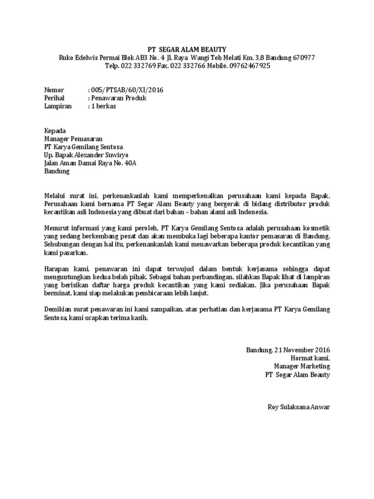 Contoh Surat Penawaran Produk Kecantikan | Pdf