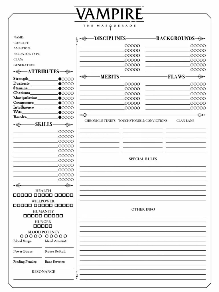 Vampire Masquerade 5e Character Sheet - Image to u