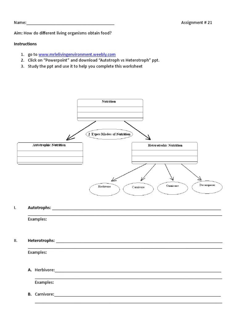 Autotroph Vs Heterotroph Worksheet Environmental Technology Environmental Science