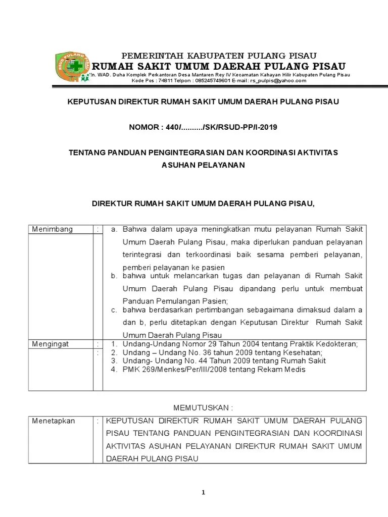 SK Proses Pelaksanaan Kesinambungan Koordinasi Asuhan | PDF