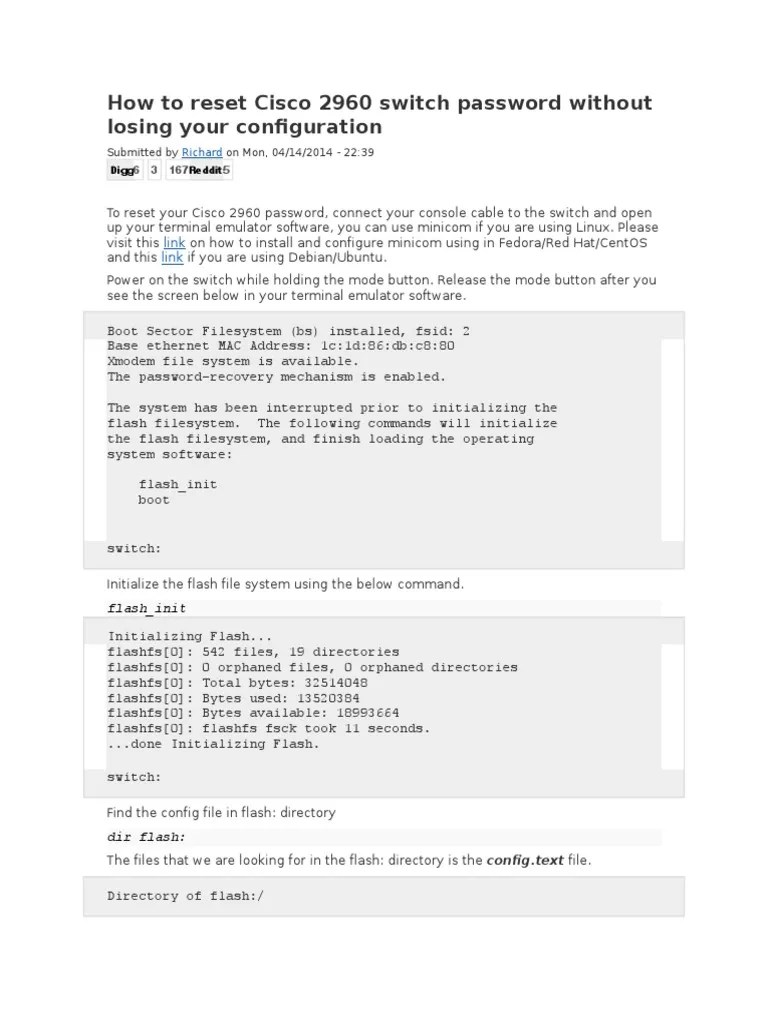 How To Reset Cisco 2960 PDF Command Line Interface Booting