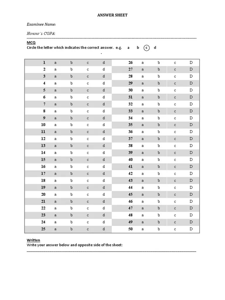MCQ Answer Sheet PDF Multiple Choice Quality Of Life
