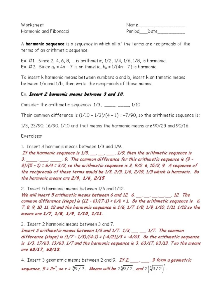 harmonicsequencesanswers.pdf Arithmetic Mean Sequence