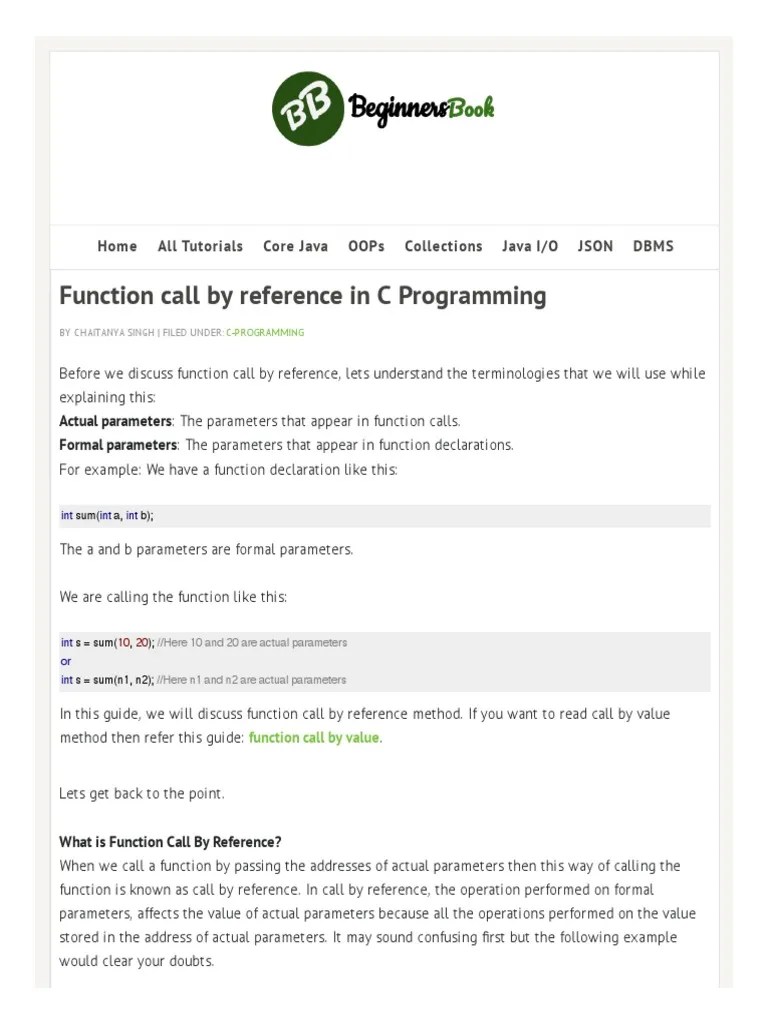 Beginnersbook Com 2014 01 C Function Call by Reference Example PDF