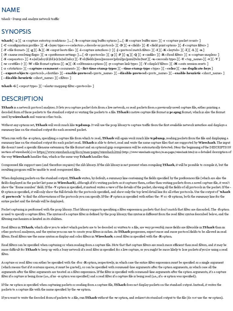 Tshark The Wireshark Network Analyzer 3.0.1 PDF Protocol