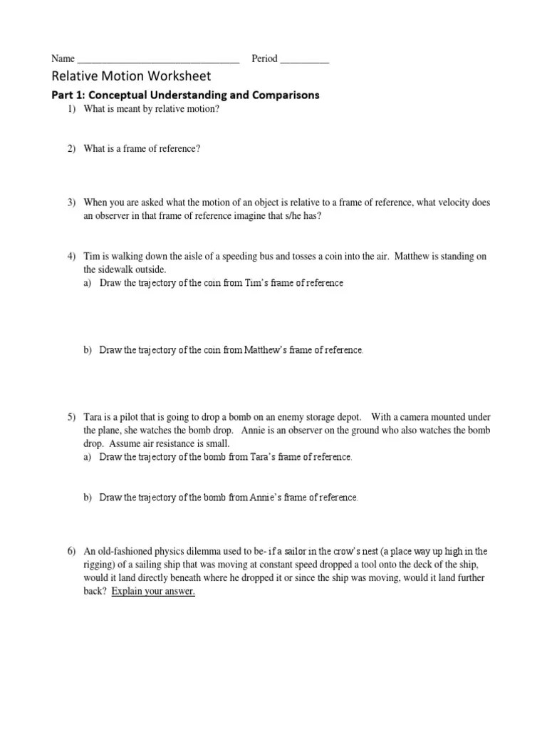 11th Relative Motion Worksheet 2 PDF Trajectory Motion (Physics)