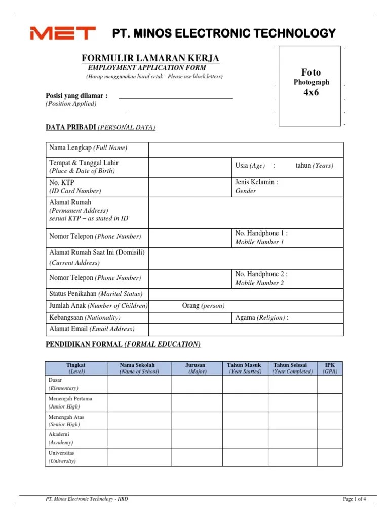 Contoh Application Form - Dayanaradvk