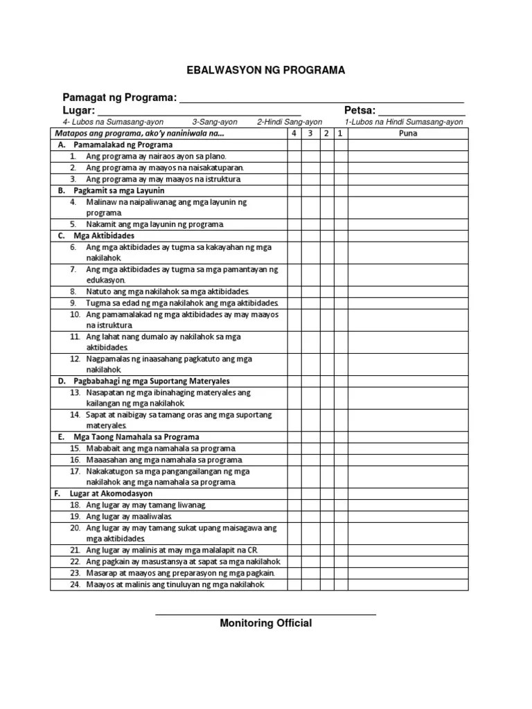 Generic Program Evaluation Tagalog 2 PDF
