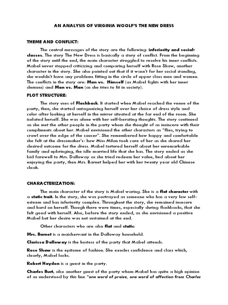 An Analysis of Virginia Woolf's The New Dress PDF Narrative Narration