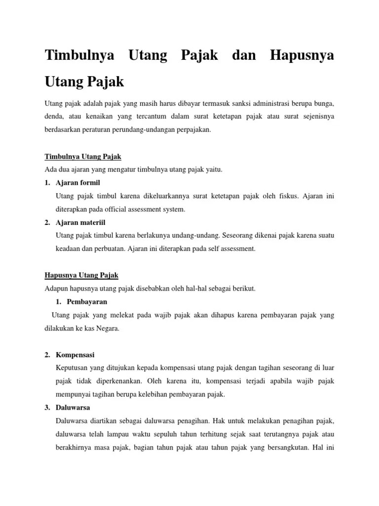 Timbulnya Utang Pajak Dan Hapusnya Utang Pajak | PDF