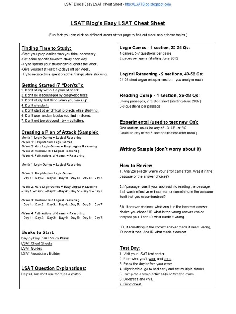 LSAT Blog - Easy LSAT Cheat Sheet | Law School Admission Test | Tests
