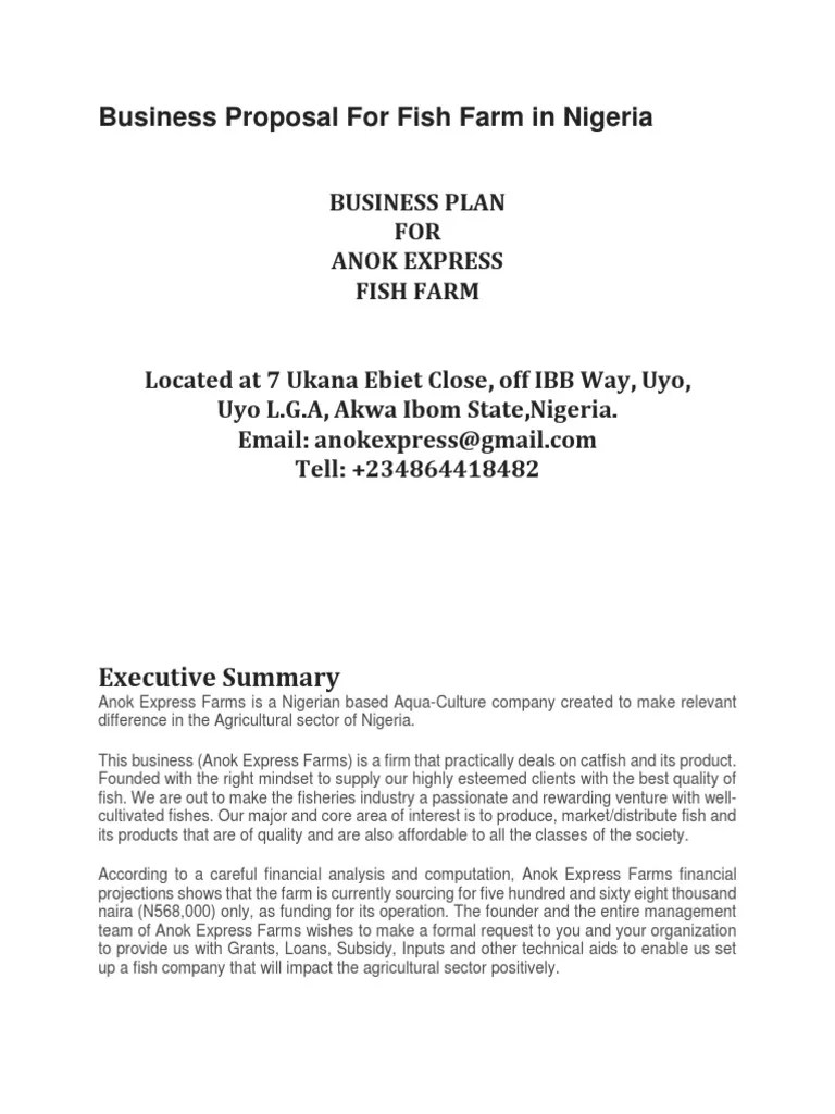 Business Proposal For Fish Farm in Nigeria PDF Swot Analysis Expense
