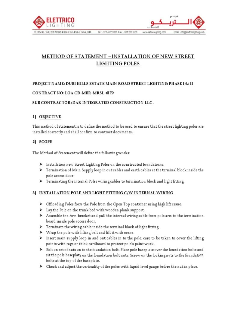 Method of Statement Street Light Installation PDF