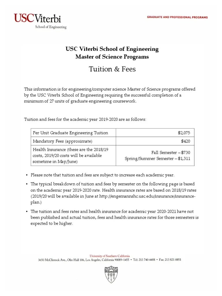 Tuition & Fees USC Viterbi School of Engineering Master of Science Programs PDF Tuition