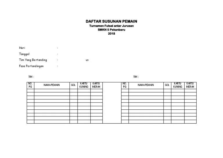 Daftar Susunan Pemain Saat Pertandingan | PDF