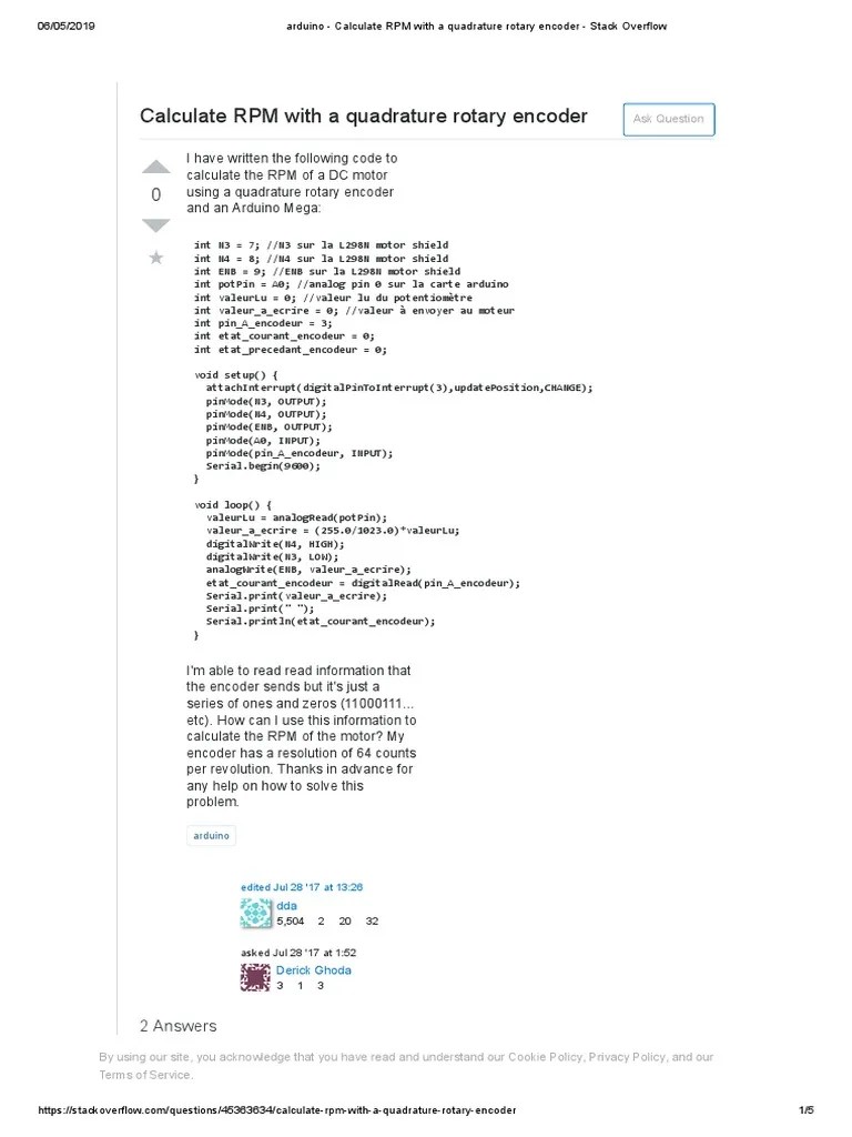 Arduino Calculate RPM With A Quadrature Rotary Encoder PDF Computer Engineering Areas Of