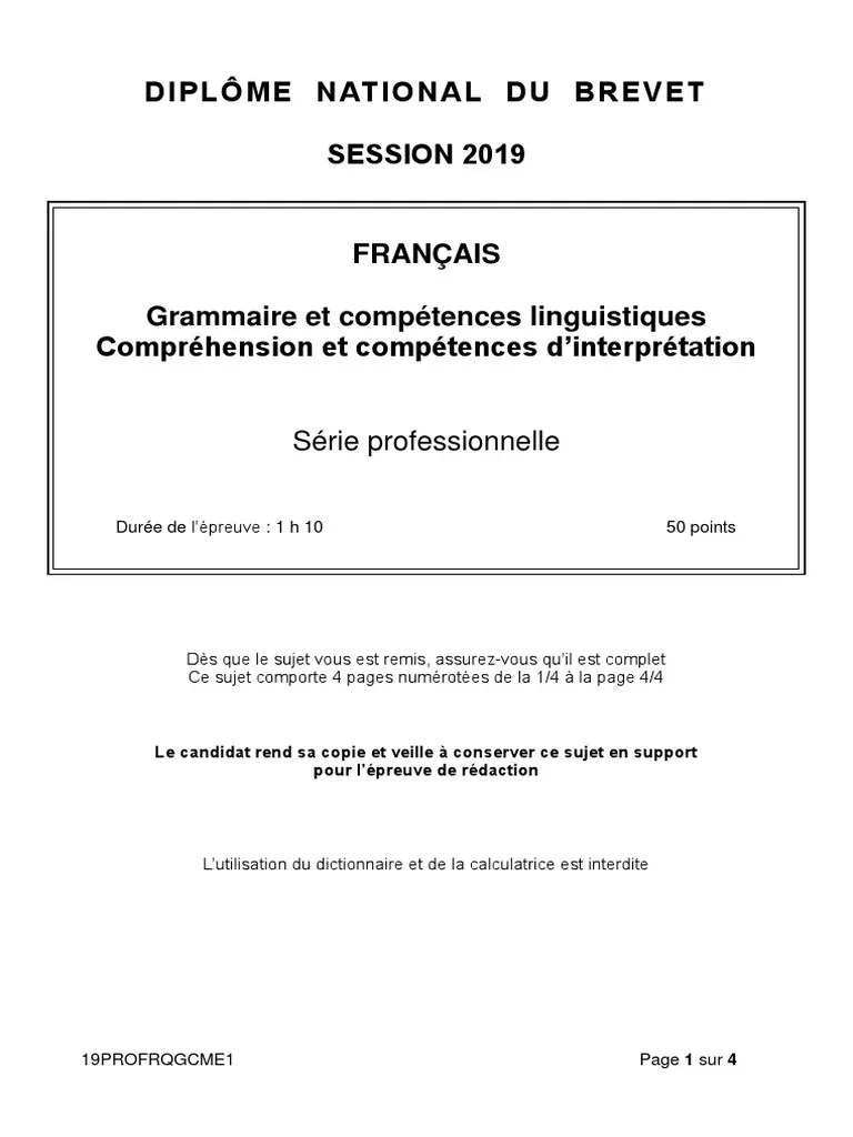 Diplôme National Du Brevet SESSION 2019 Série