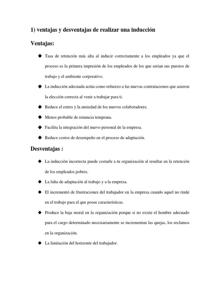 Ventajas y Desventajas de una induccion