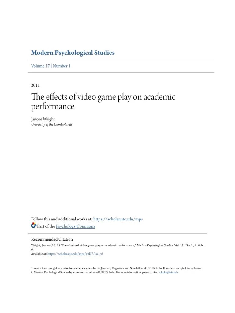The Effects of Video Game Play On Academic Performance PDF PDF
