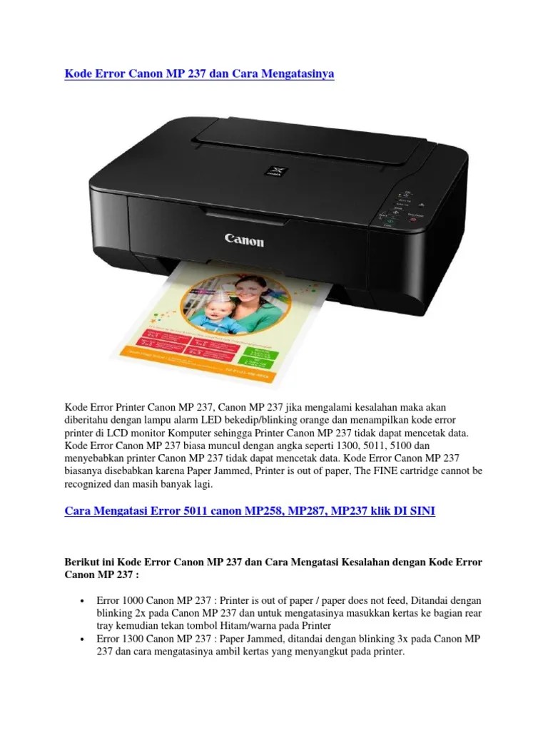Cara Mengatasi Error Printer Canon Mp237 Mengatasi Masalah