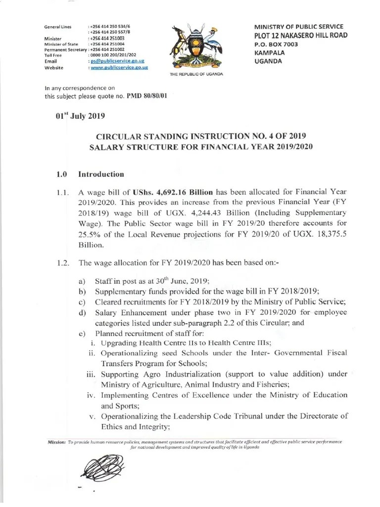 Salary Structure of The Uganda Public Service For FY 201920 (Schedules Attached) PDF