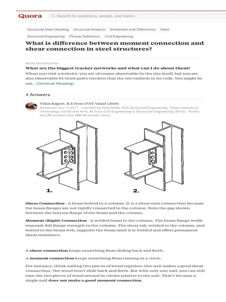 Difference Between Moment Connection and Shear Connection in Steel