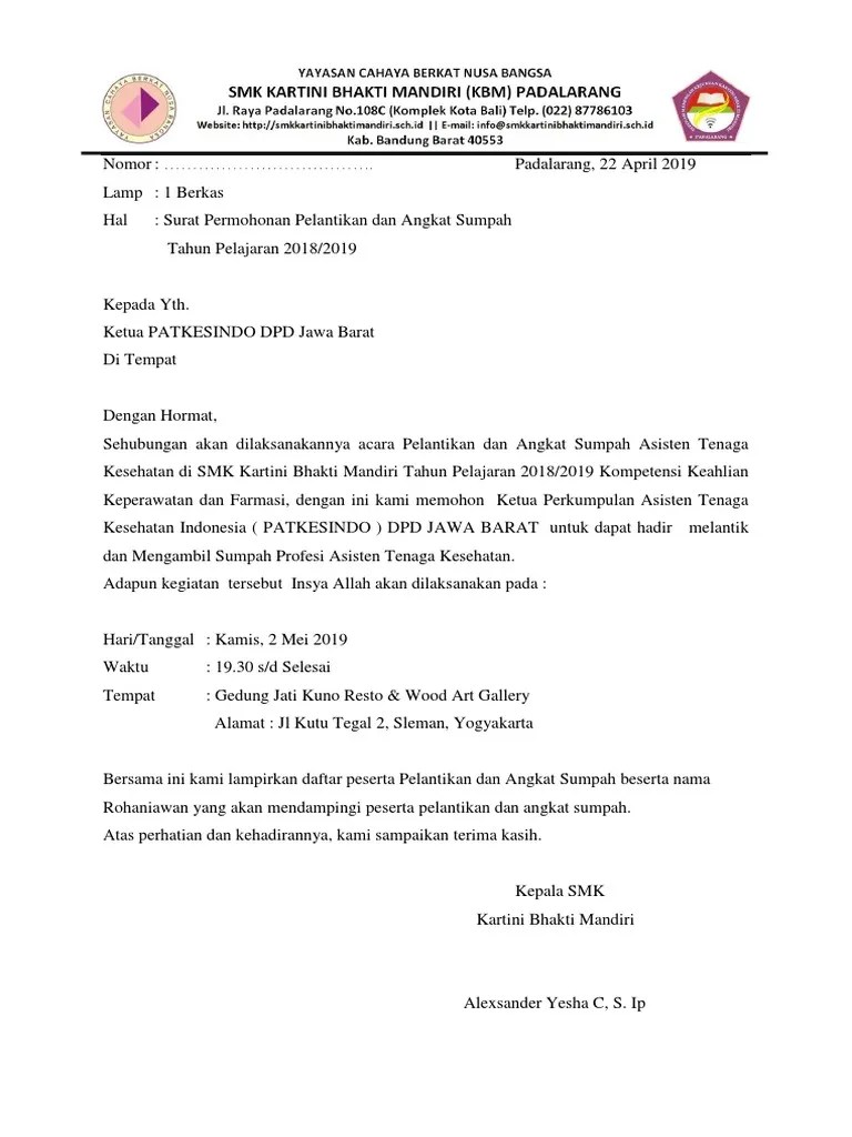 (nama jelas dan stempel satuan). Surat Permohonan Akreditasi Sekolah