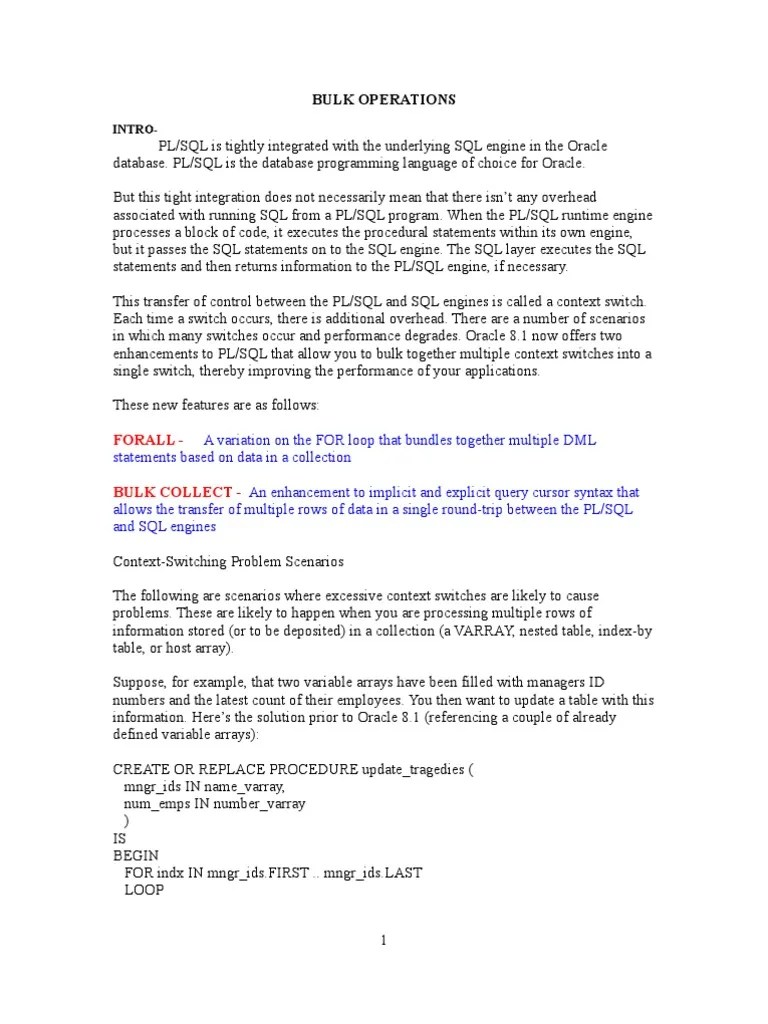BulkOp ForAll & Bulk Collect PDF Pl/Sql Sql
