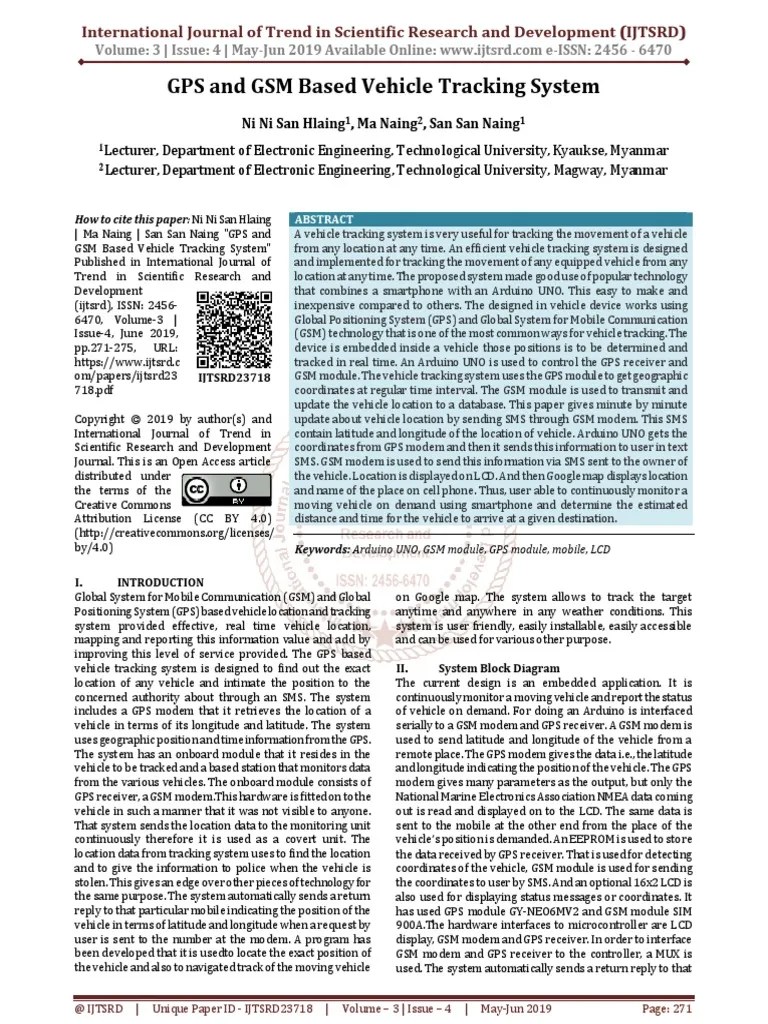 GPS and GSM Based Vehicle Tracking System PDF Global Positioning