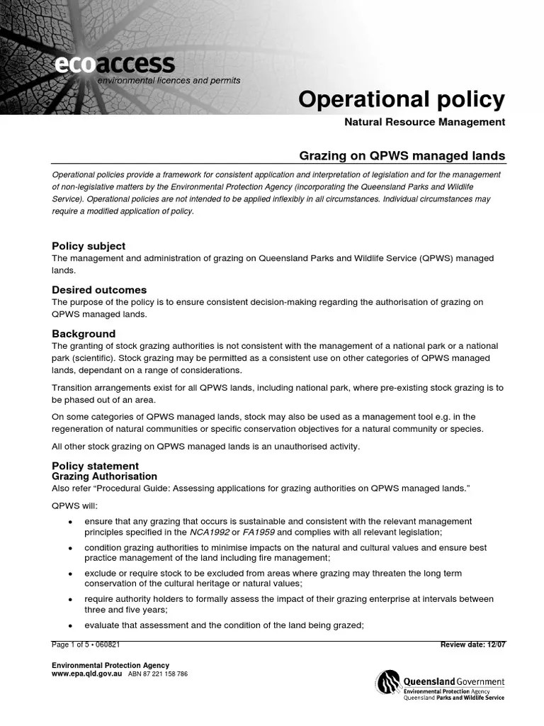 Operational Policy Natural Resource Management PDF Lease United
