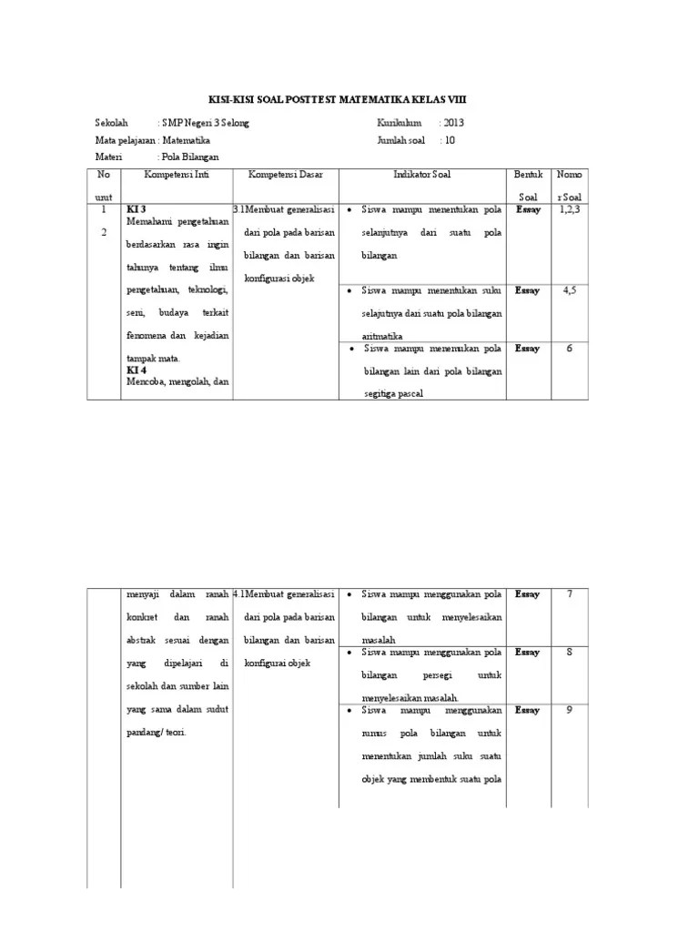 KISI-KISI Pola Bilangan | PDF
