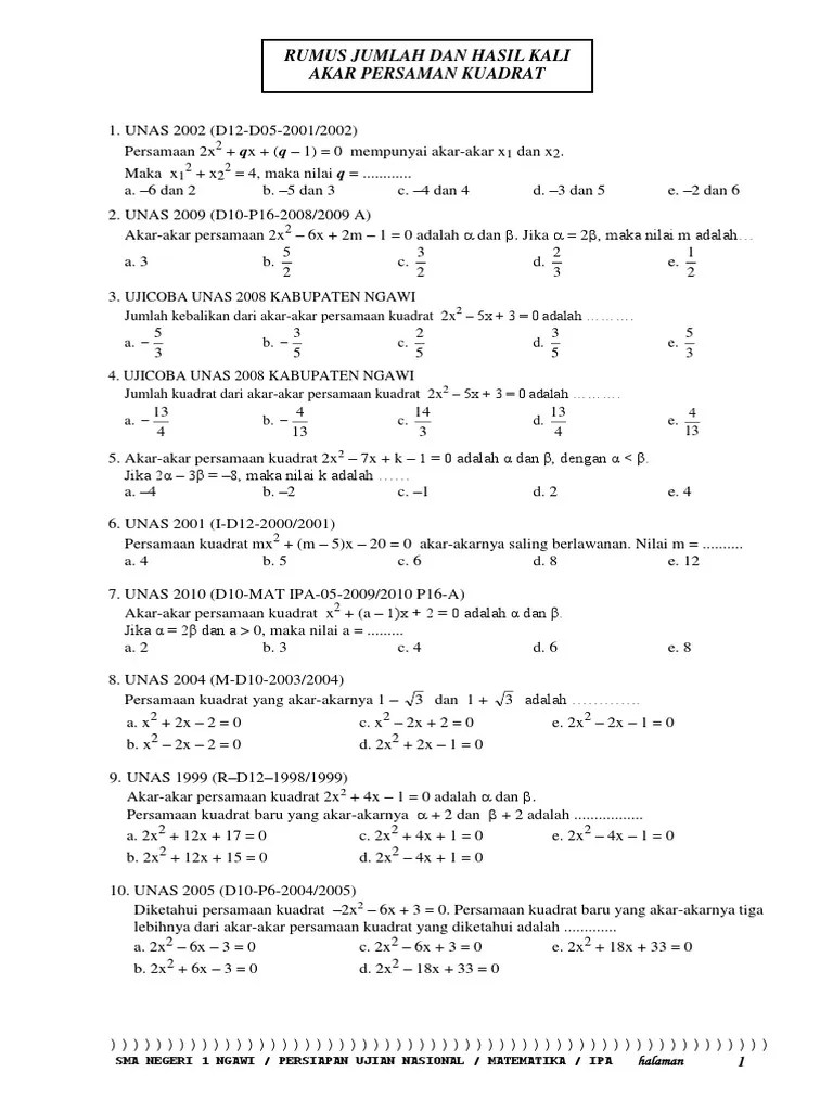 Persamaan Kuadrat | PDF