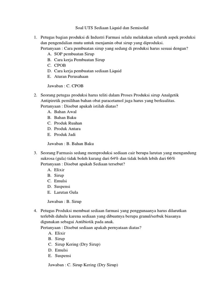 Soal UTS Sediaan Liquid Dan Semisolid | PDF