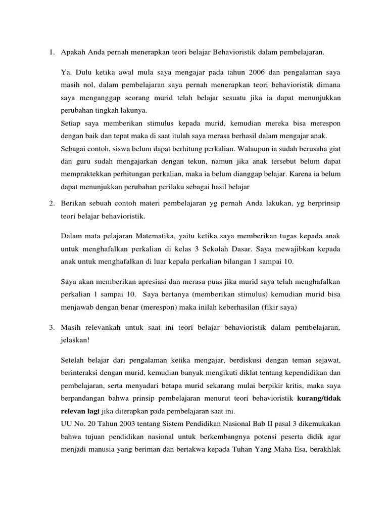 Apakah Anda Pernah Menerapkan Teori Belajar Behavioristik Dalam  Pembelajaran | PDF