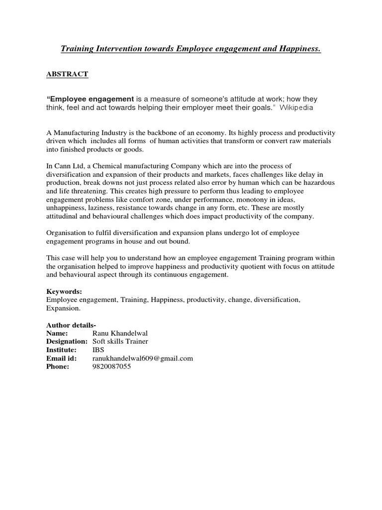 RESEARCH PAPER Training Intervention Towards Employee Engagement and