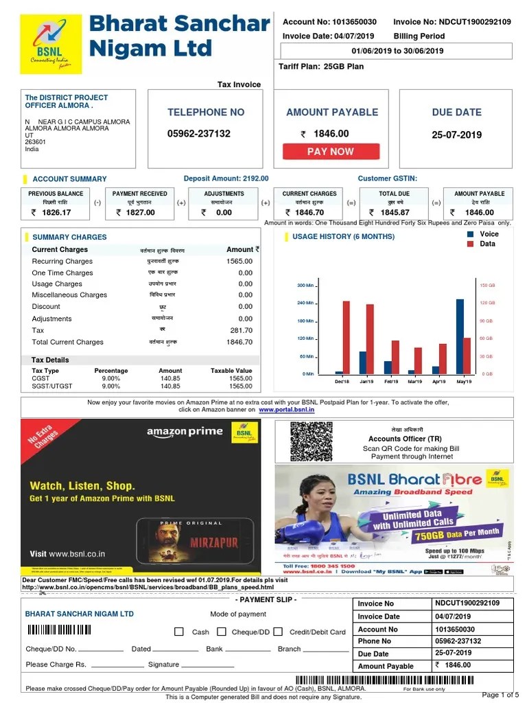 Telephone Bill Format PDF Invoice Cheque