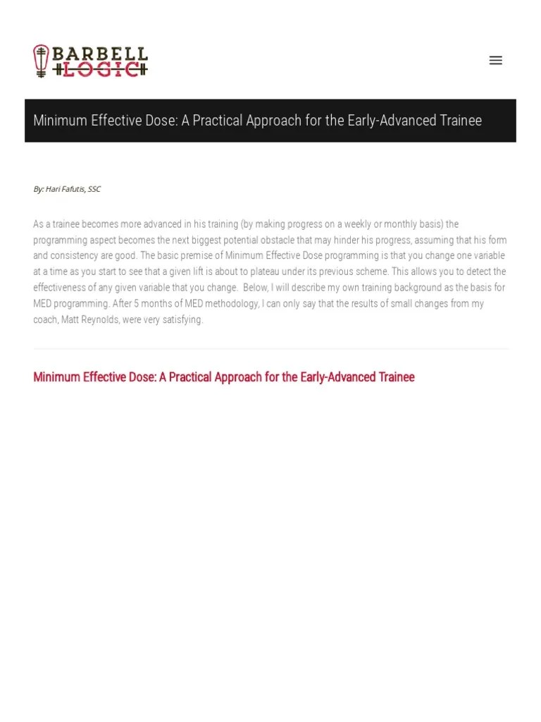 Barbell Logic Com Minimum Effective Dose A Practical Approach PDF